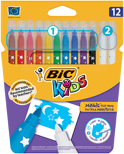 Assorted Colouring _ Pens.Wallet Of 24. Copic Bic Kids Kid Couleur Washable Felt 