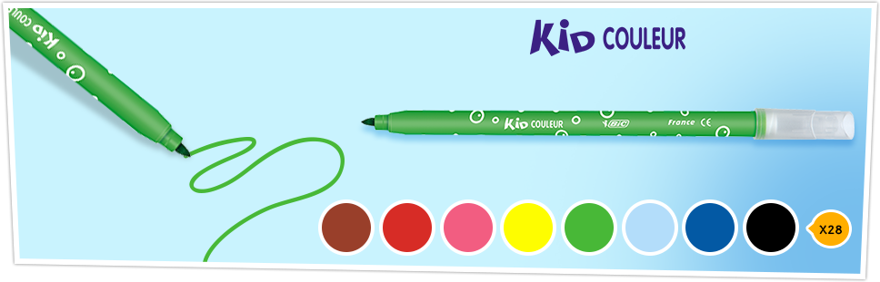 18 feutres pointes moyennes Bic Kid couleur encre ultra lavable : Chez  Rentreediscount Fournitures scolaires